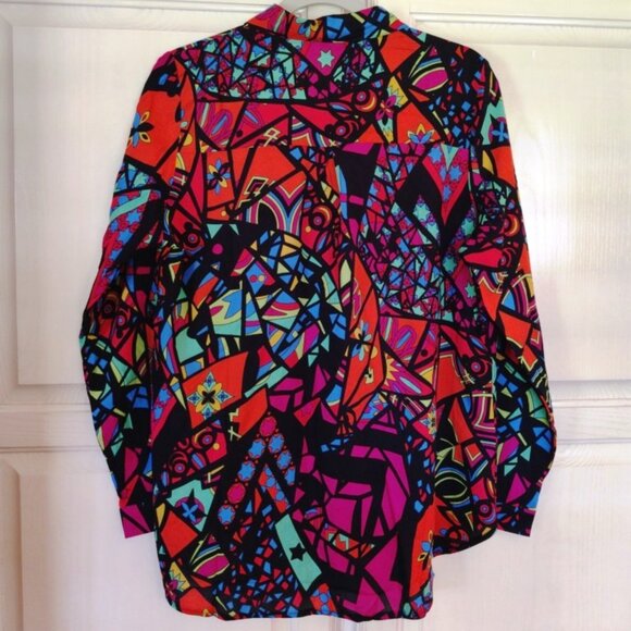 Big Dart Long Sleeve Button Down Blouse in 90s Graphic Design, Sz Large, NWT - Picture 8 of 15